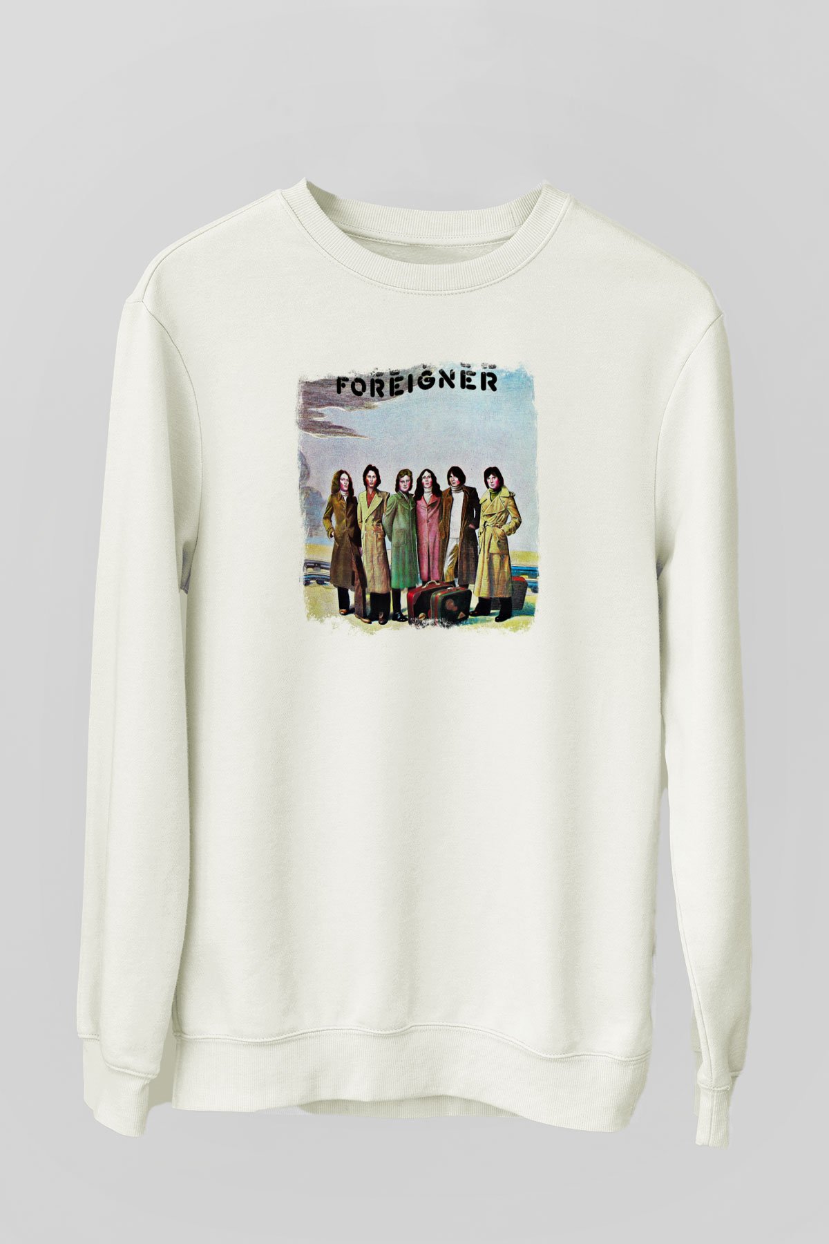 Foreigner Baskılı Unisex Beyaz Sweatshirt