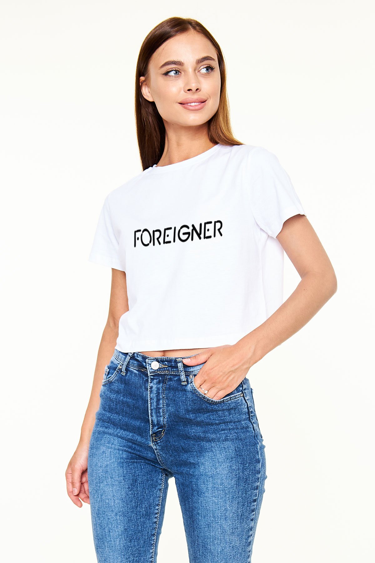 Foreigner Beyaz Croptop Tişört