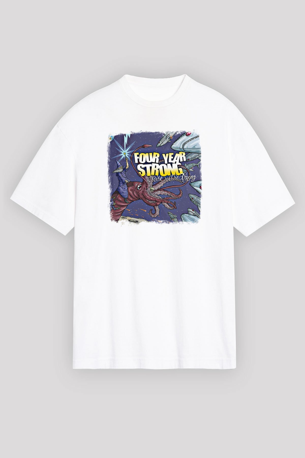 Four Year Strong Baskılı Unisex Beyaz Oversize Tişört