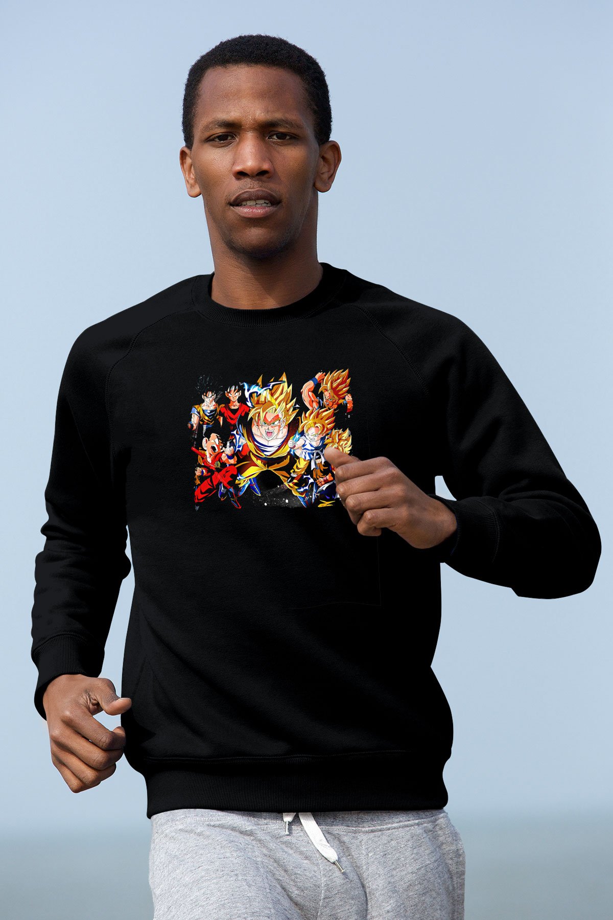 Goku Baskılı Unisex Siyah Sweatshirt