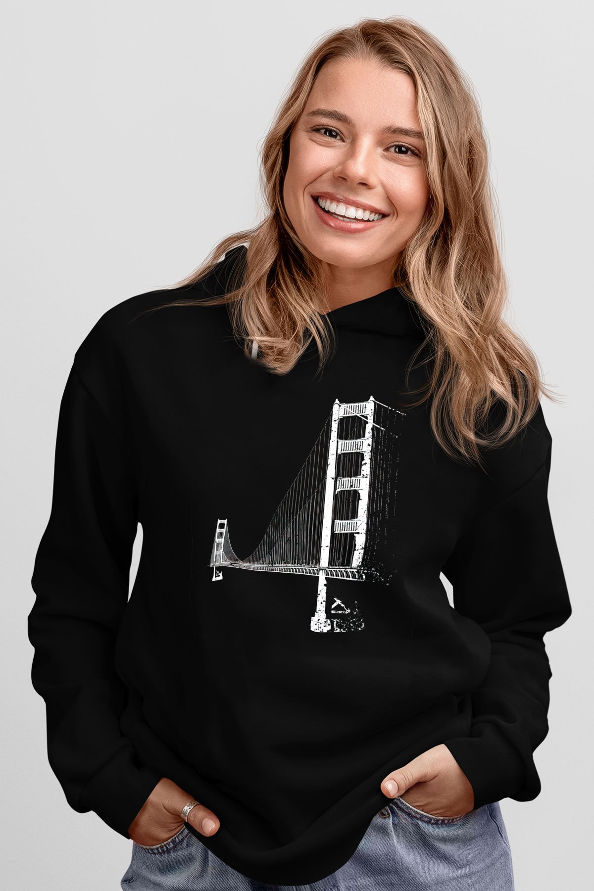 Golden Gate Bridge Siyah Unisex Hoodie