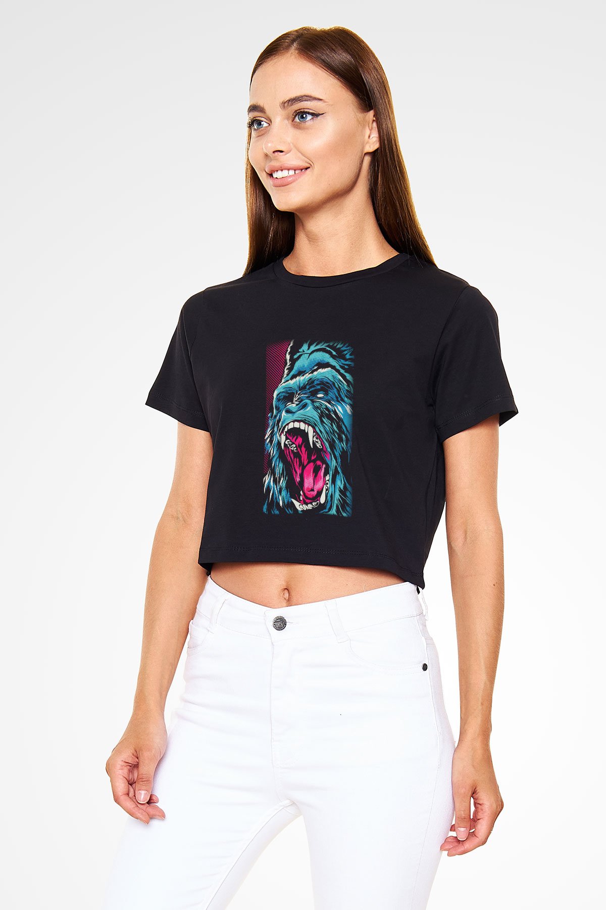 Goril Siyah Crop Top Tişört
