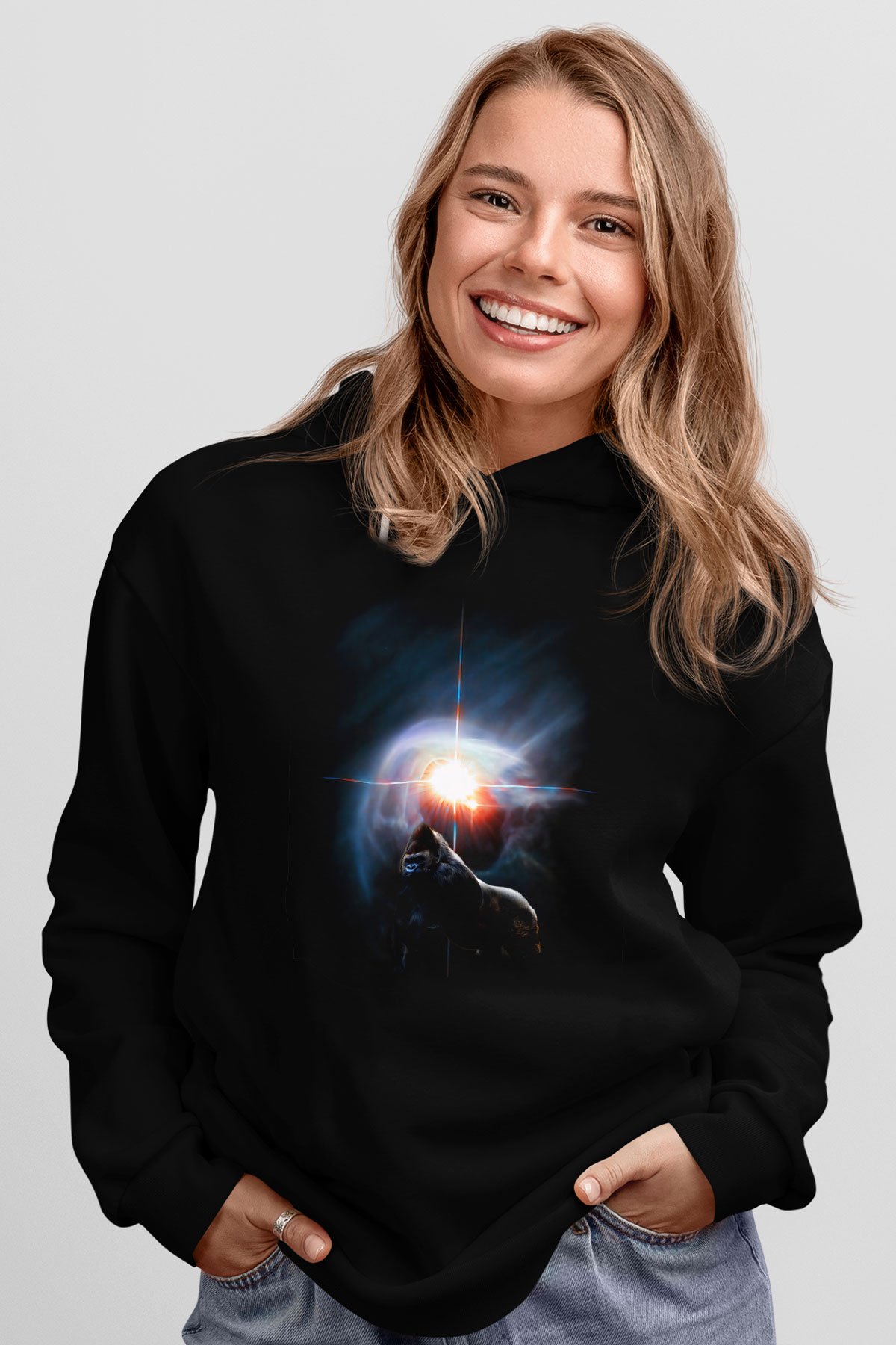 Goril Siyah Unisex Hoodie