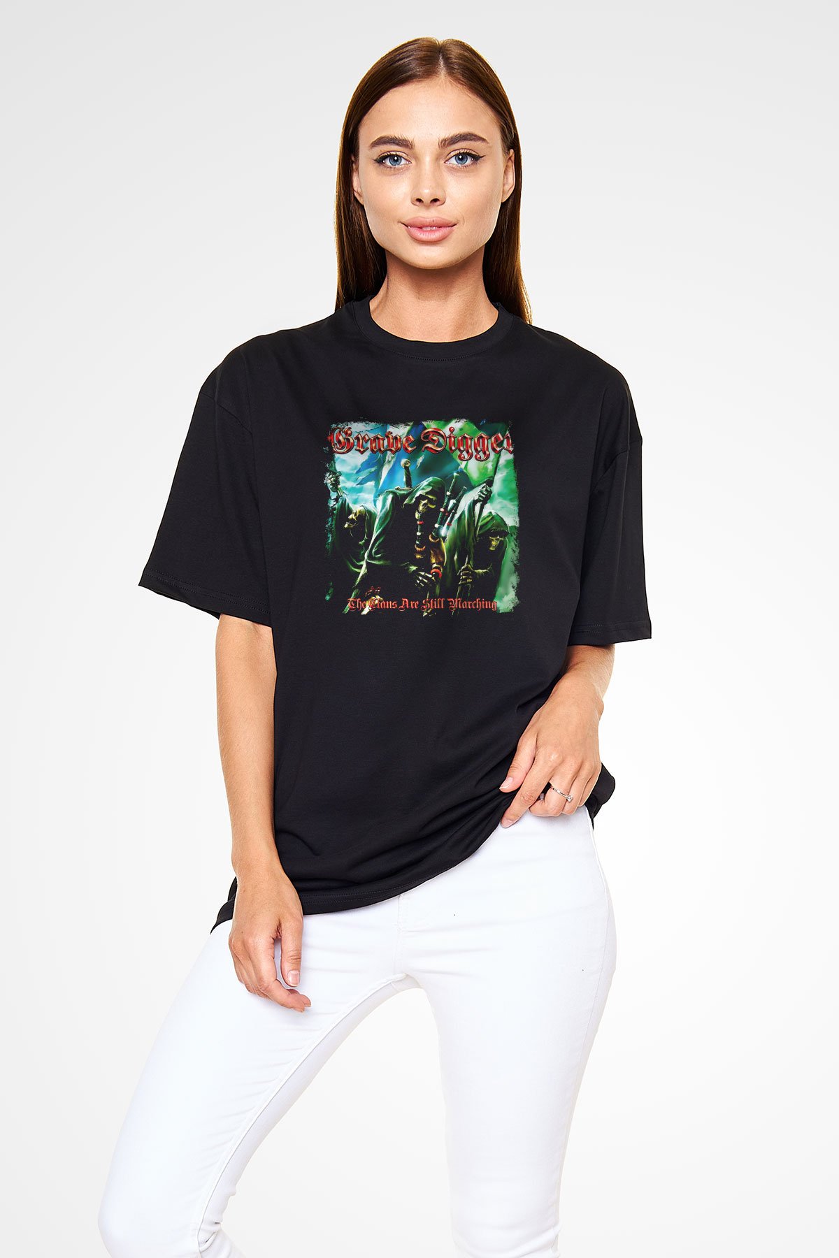 Grave Digger Baskılı Unisex Siyah Oversize Tişört