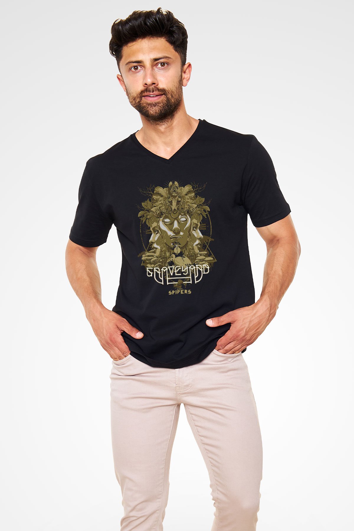 Graveyard Siyah Unisex V Yaka Tişört T-Shirt