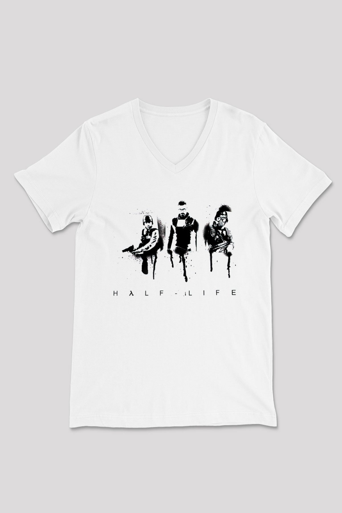 Half-Life Beyaz Unisex V Yaka Tişört T-Shirt