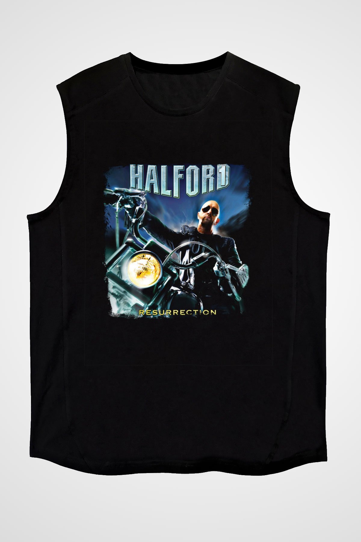 Halford Baskılı Unisex Siyah Kolsuz Tişört