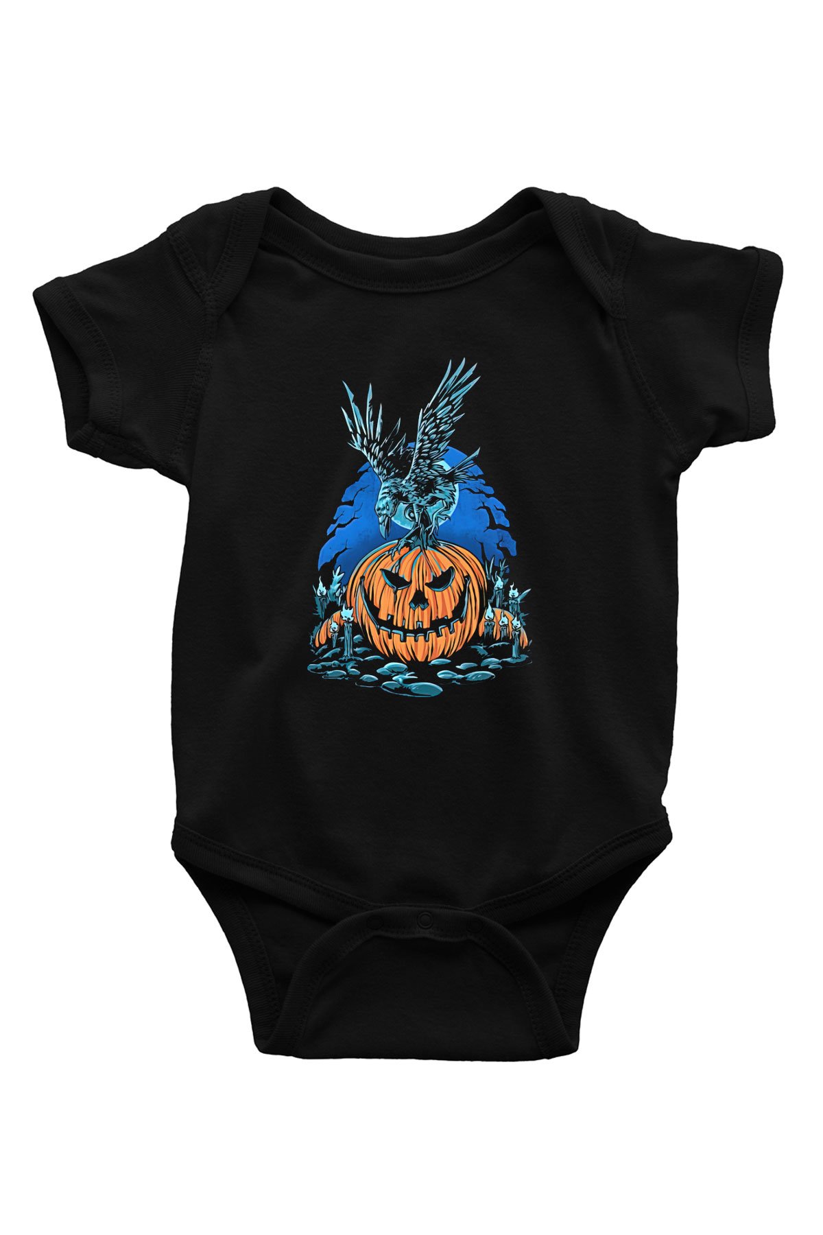 Halloween Baskılı Unisex Siyah Bebek Body - Zıbın