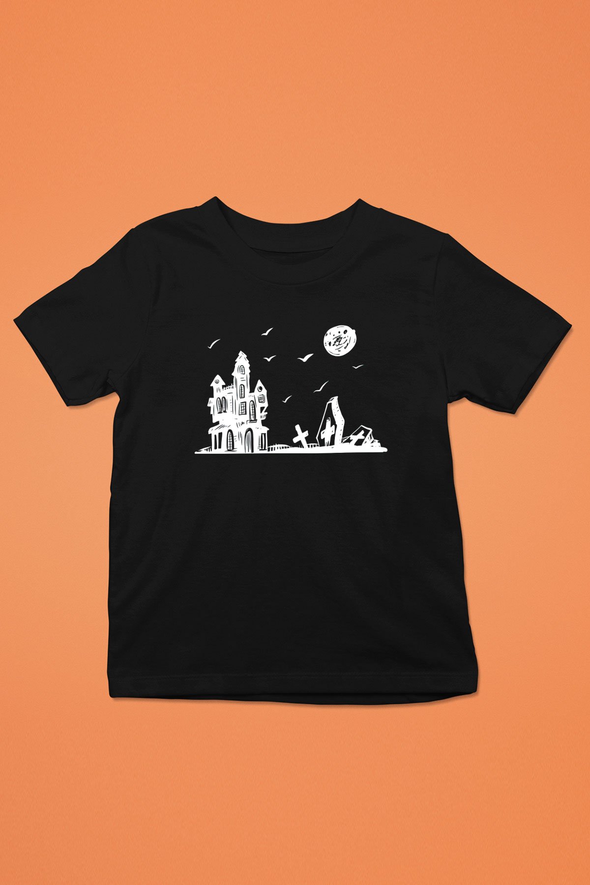 Halloween Baskılı Unisex Siyah Çocuk Tişört - Tshirt