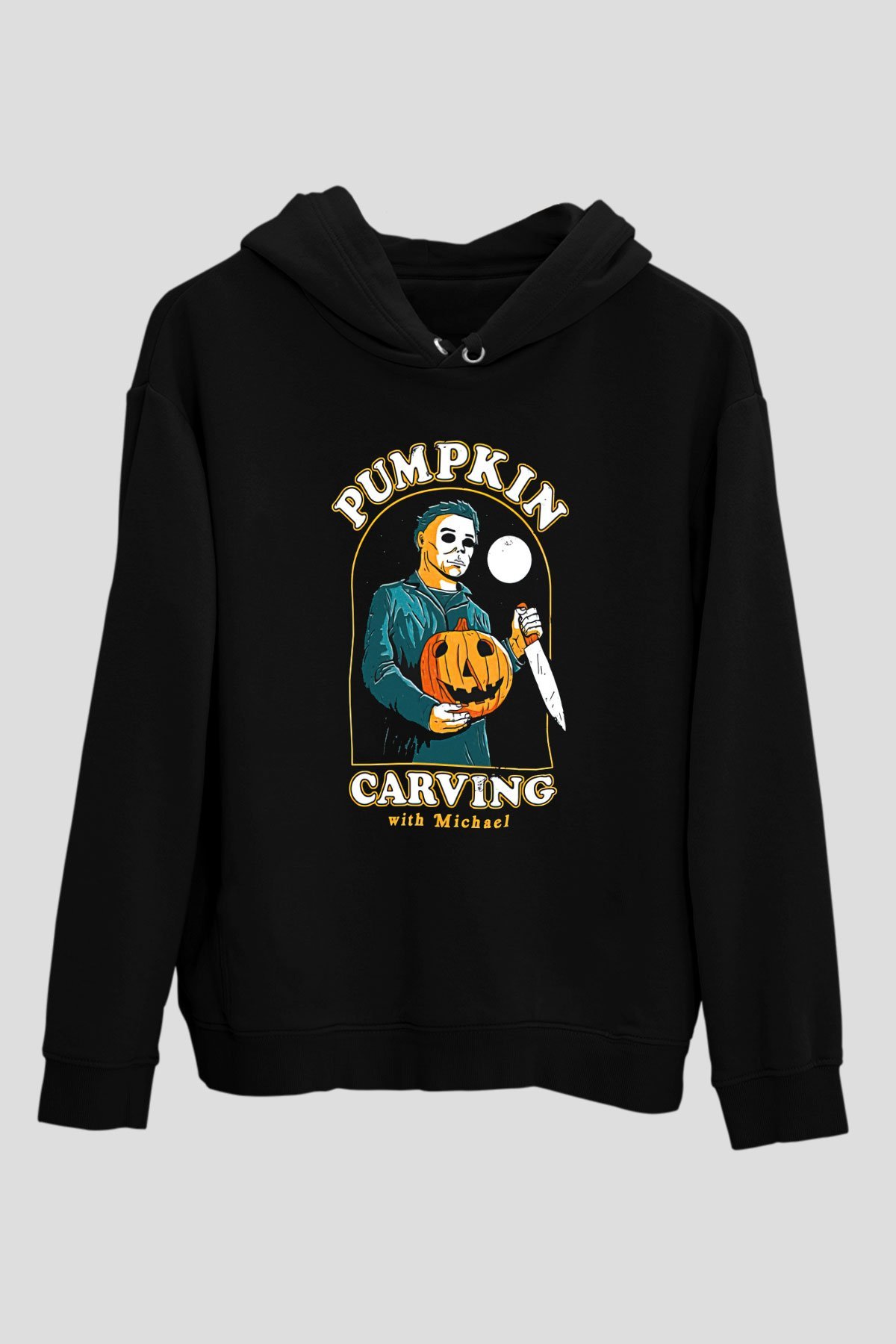 Halloween Baskılı Unisex Siyah Hoodie