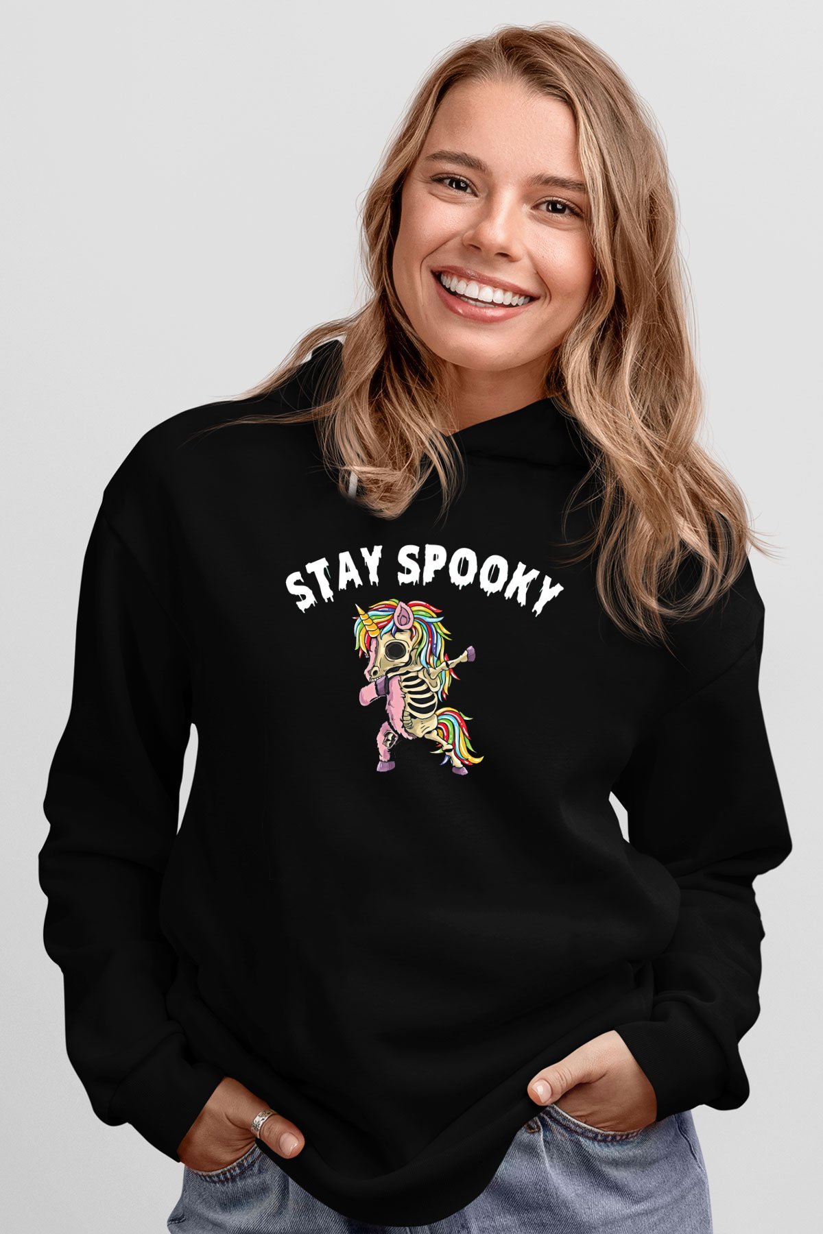 Halloween Baskılı Unisex Siyah Hoodie
