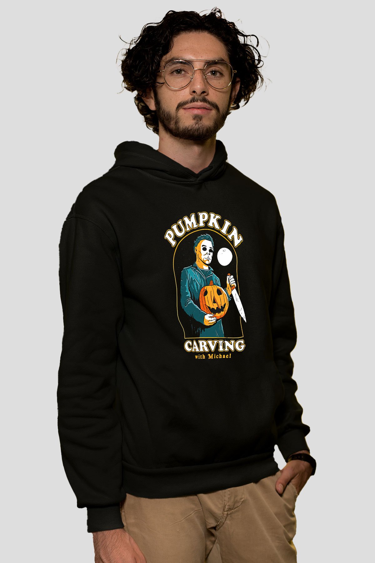 Halloween Baskılı Unisex Siyah Hoodie