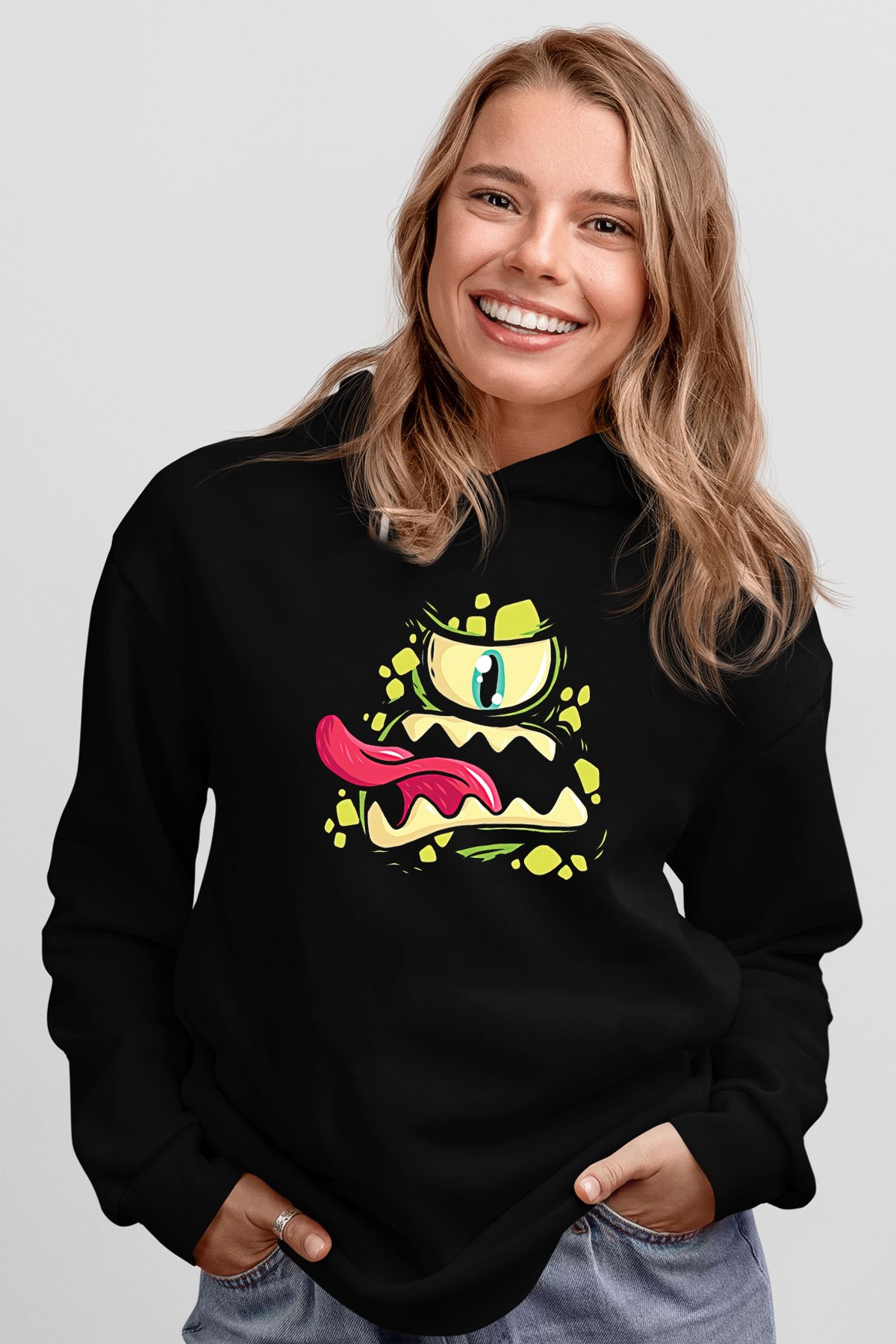 Halloween Baskılı Unisex Siyah Hoodie
