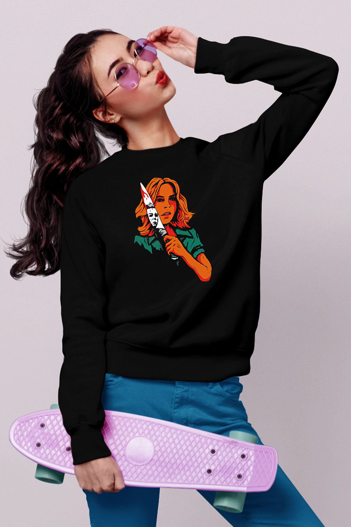 Halloween Baskılı Unisex Siyah Sweatshirt