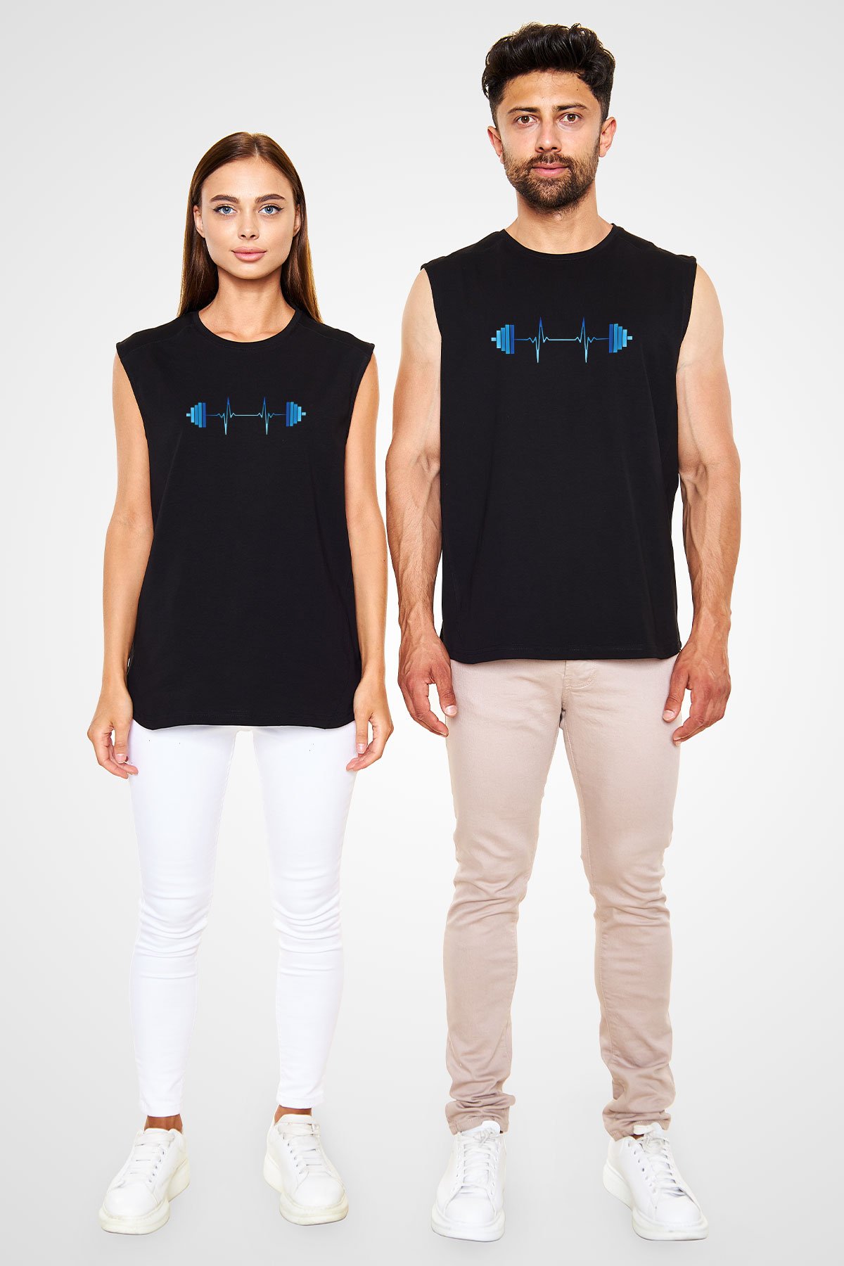 Halter Baskılı Unisex Siyah Kolsuz Tişört