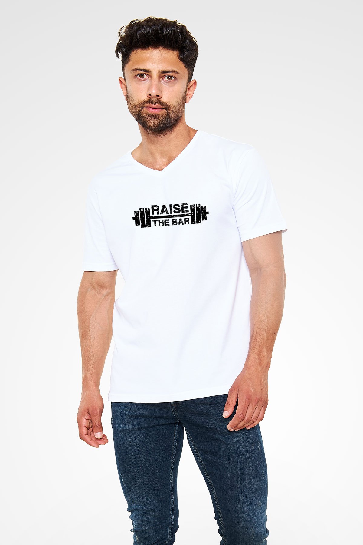 Halter Baskılı Unisex V Yaka Tişört - Tshirt