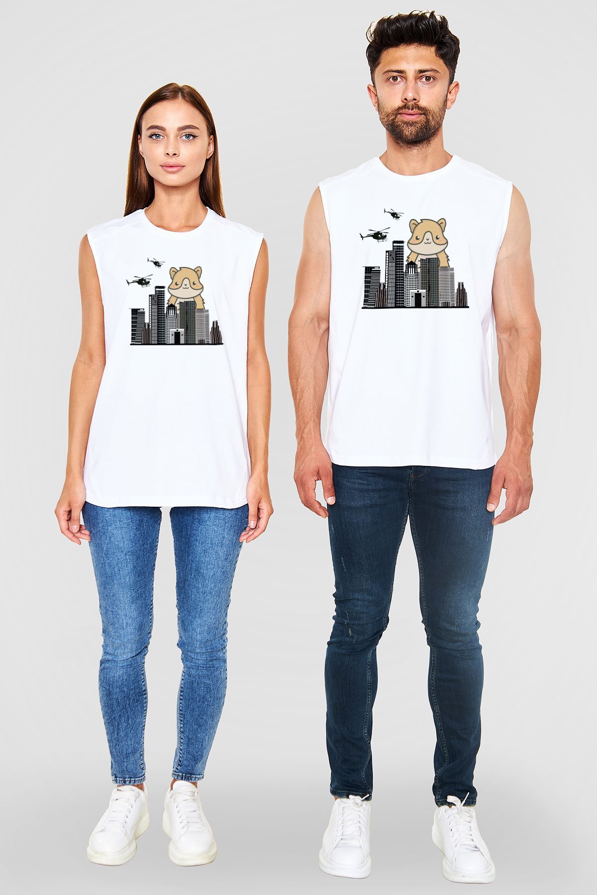 Hamster Beyaz Unisex Kolsuz Tişört