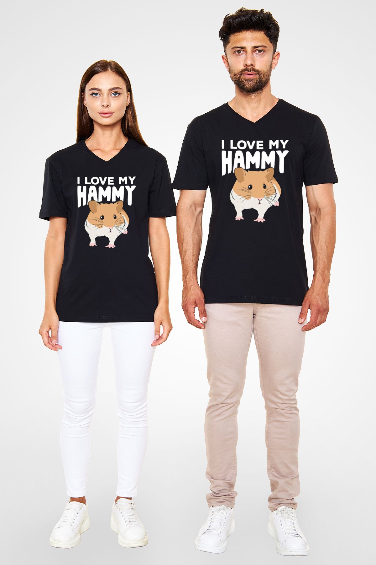 Hamster Siyah Unisex V Yaka Tişört