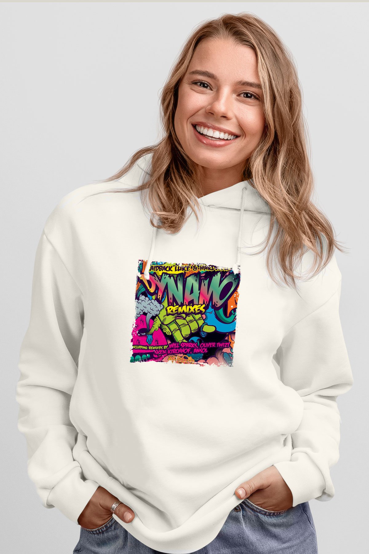 HardwellBaskılı Beyaz Hoodie