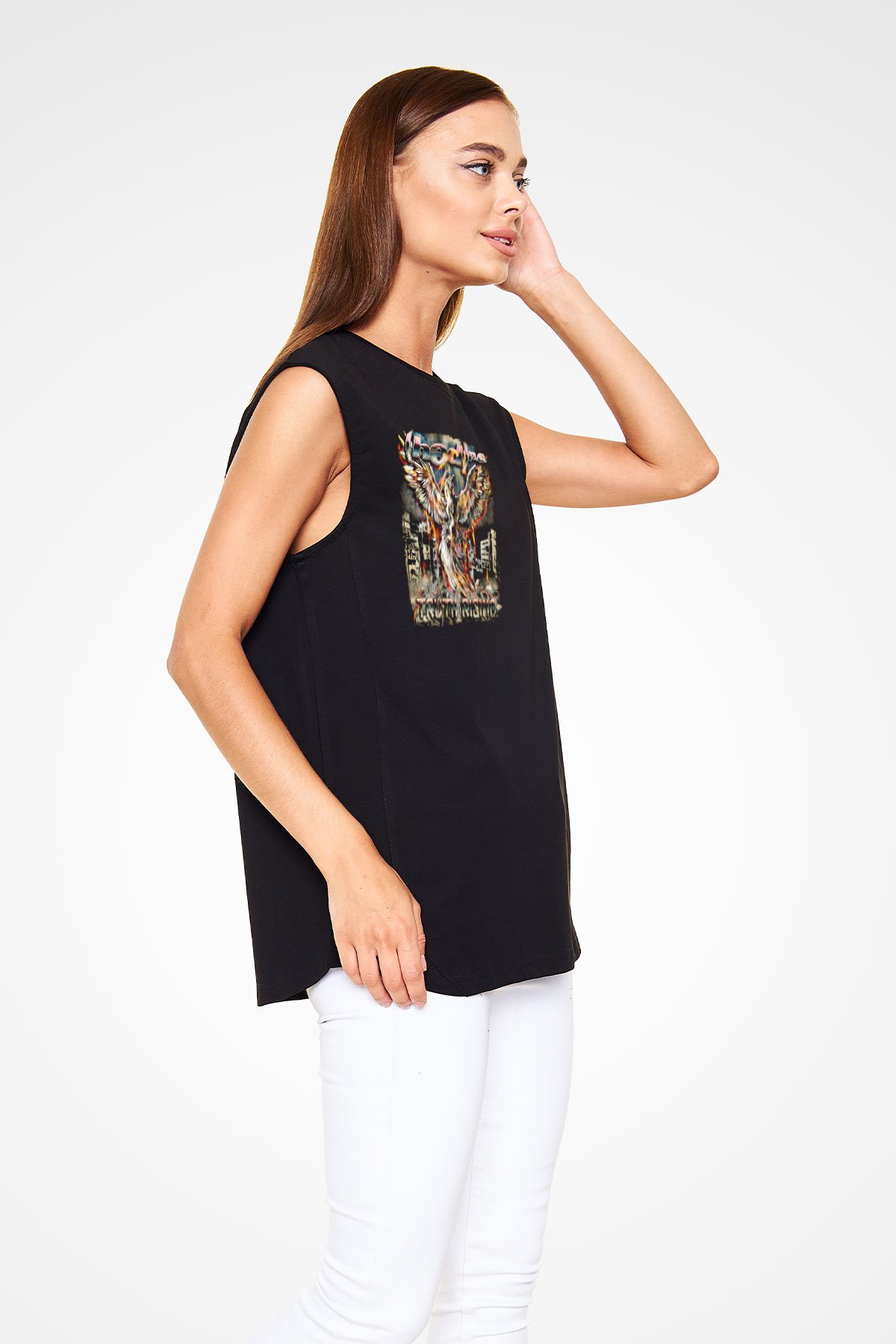 Hed PE Baskılı Unisex Siyah Kolsuz Tişört