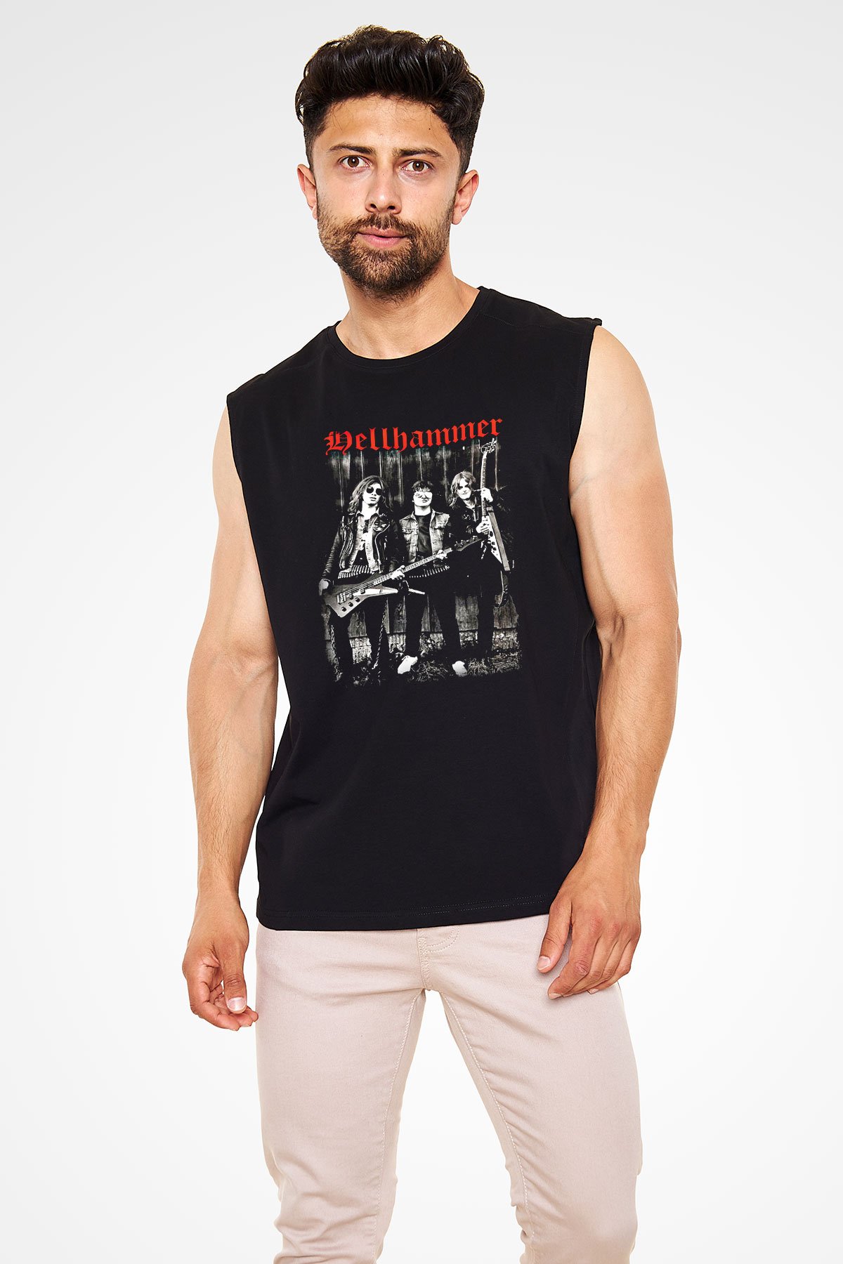 Hellhammer Baskılı Unisex Siyah Kolsuz Tişört