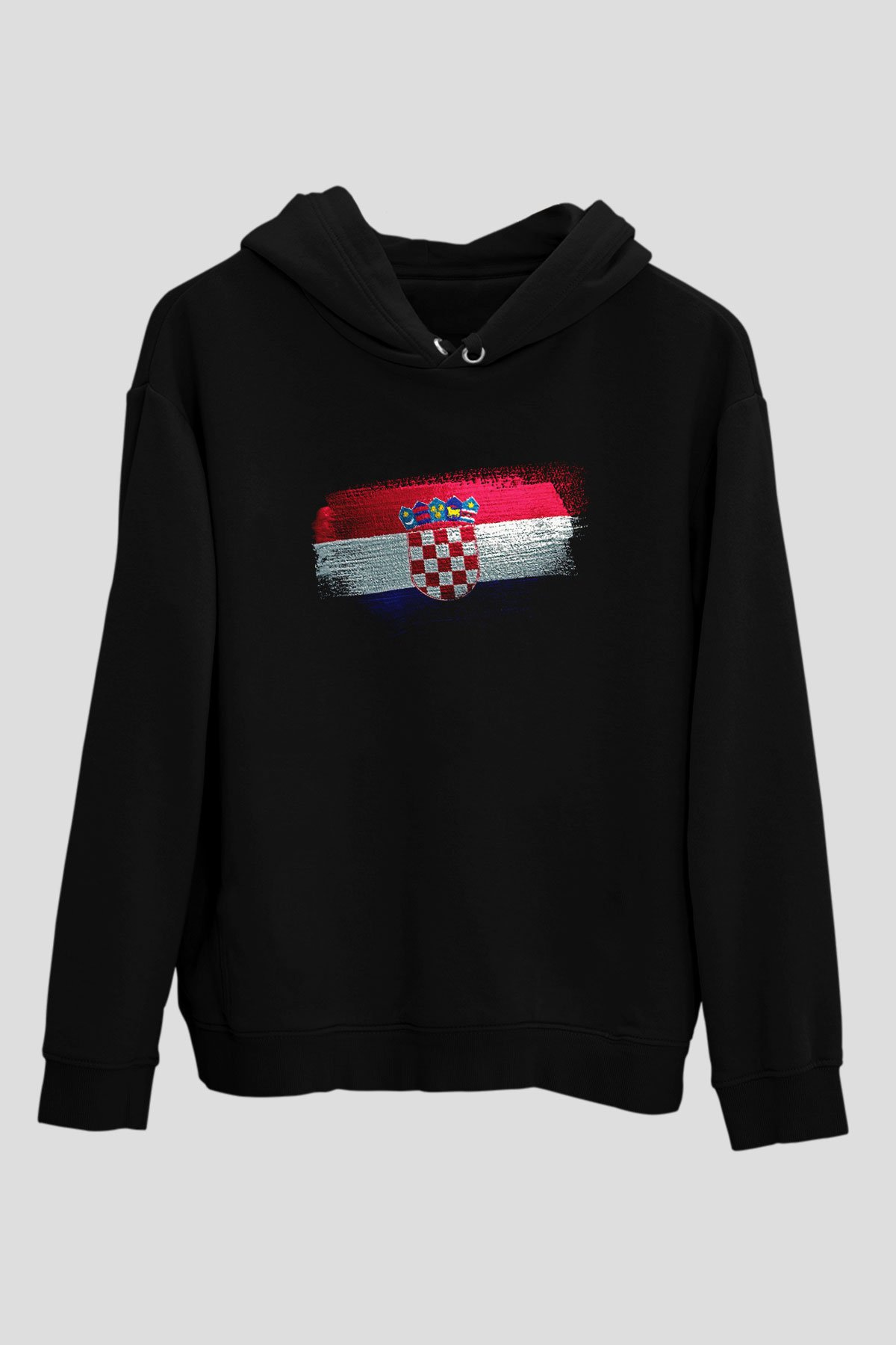 Hırvatistan - Croatia Bayrağı Baskılı Unisex Siyah Hoodie