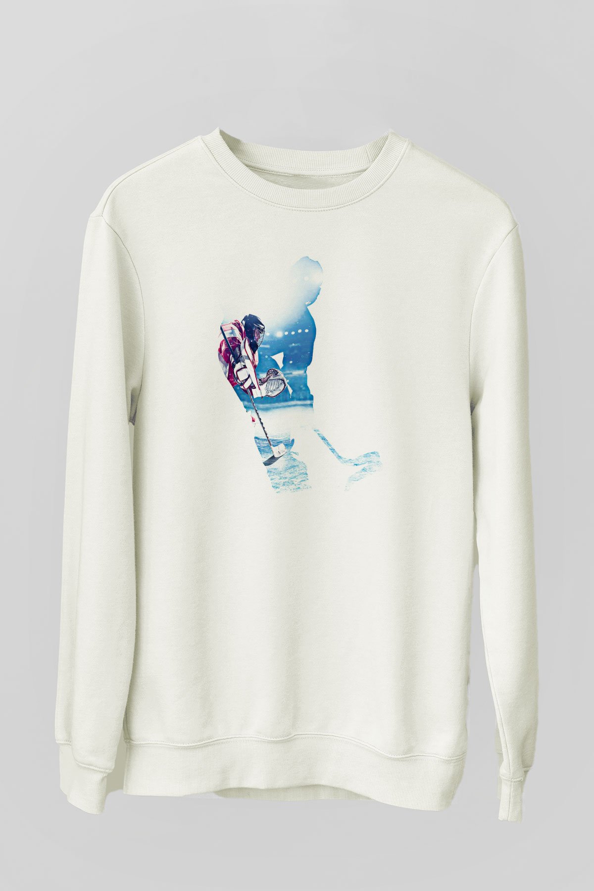 Hokey Baskılı Unisex Ekru Sweatshirt