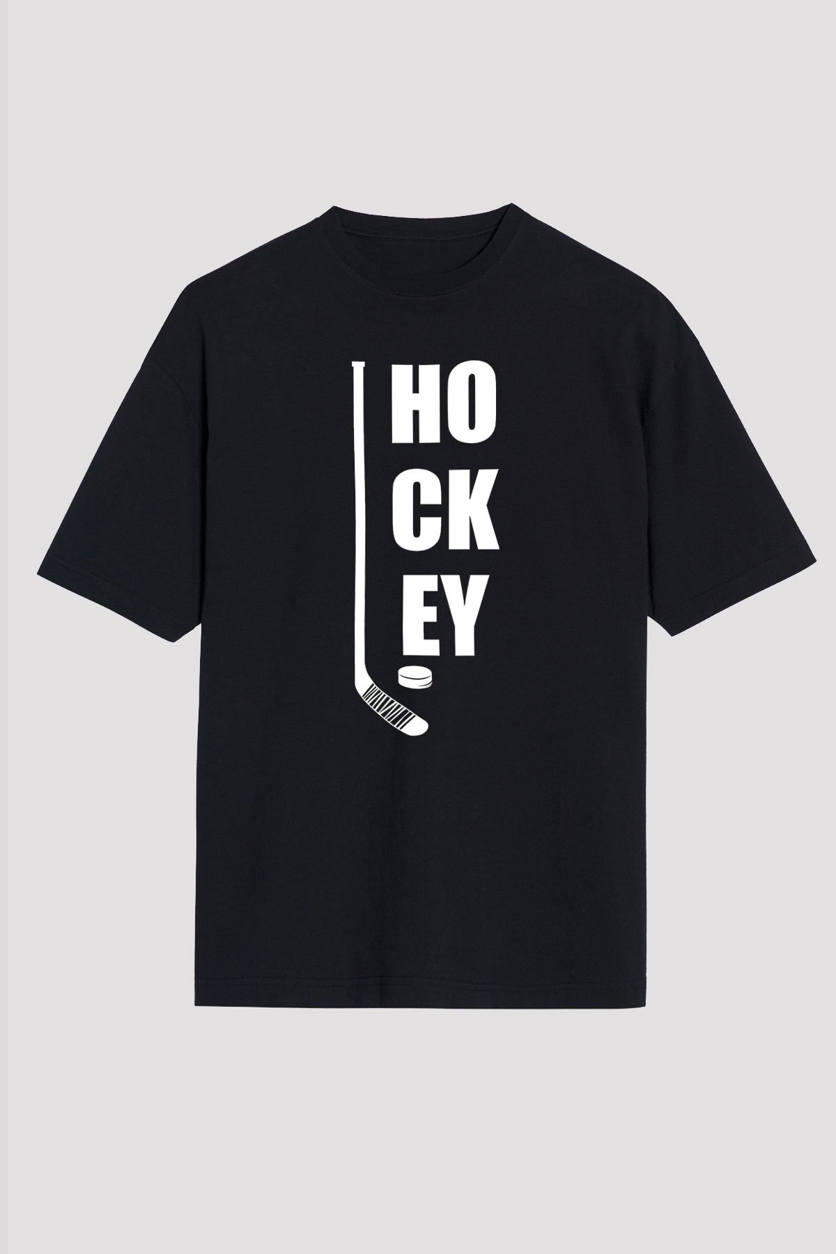 Hokey Baskılı Unisex Siyah Oversize Tişört