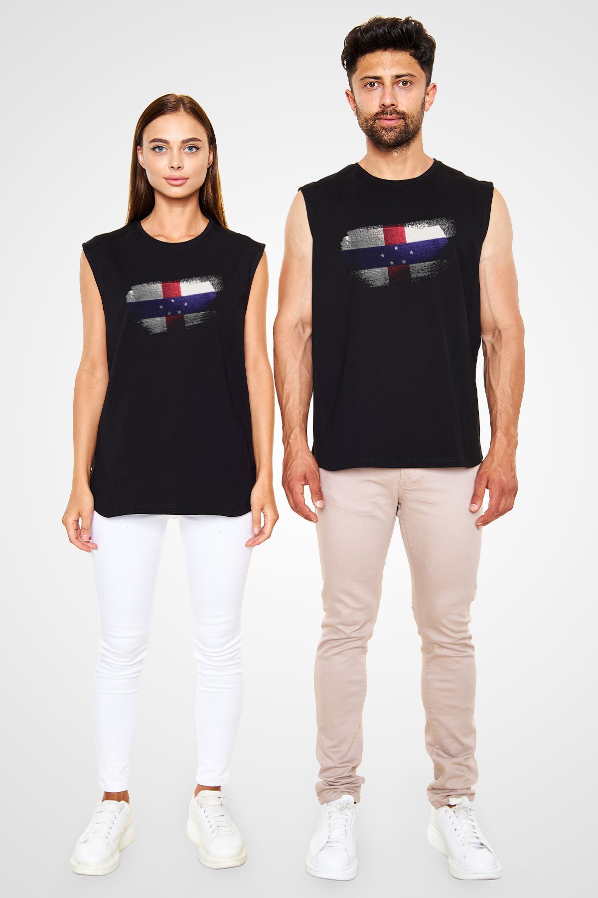 Hollanda Antilleri - Netherlands Antilles Bayrağı Baskılı Unisex Siyah Kolsuz Tişört