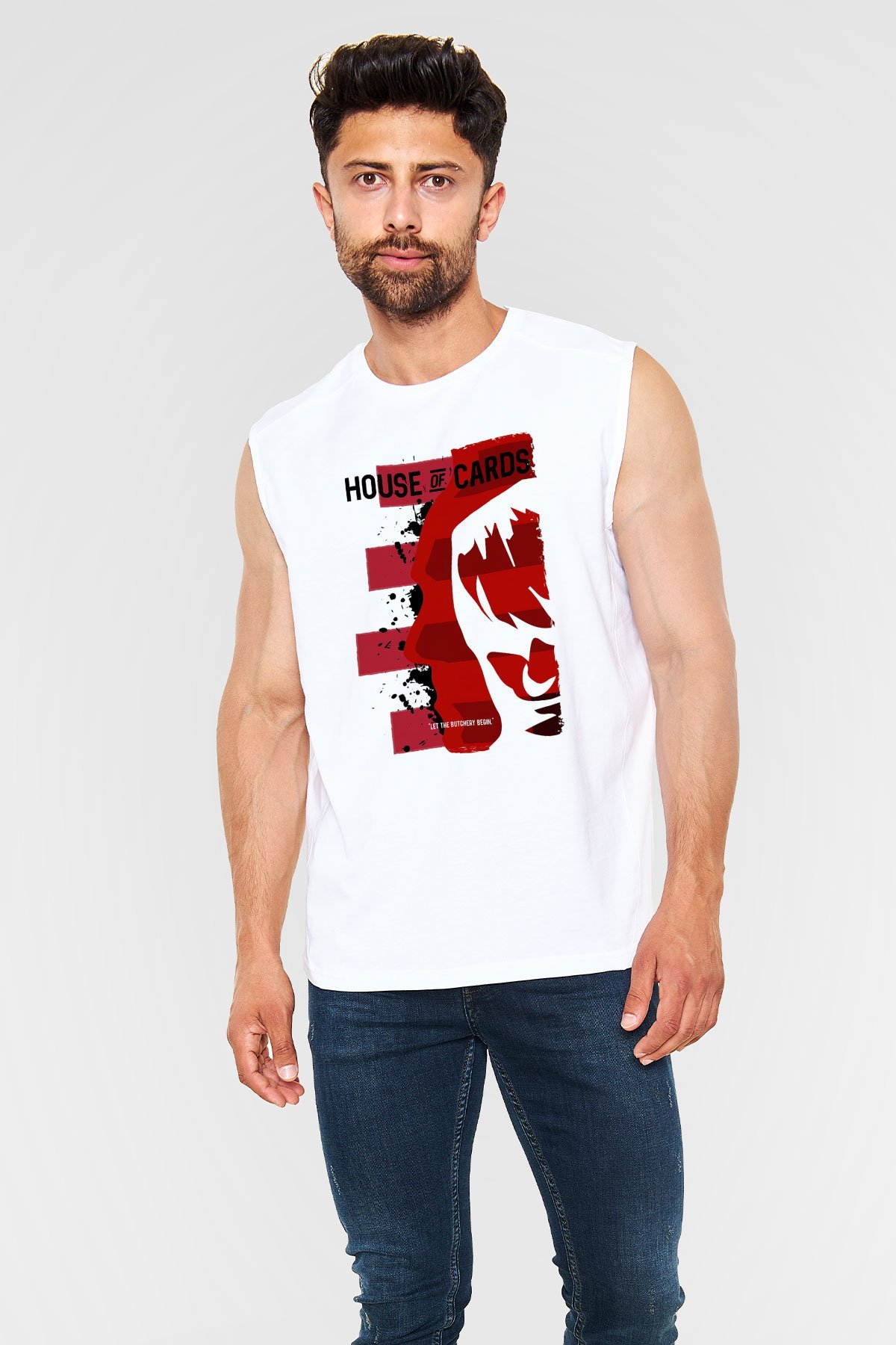 House of Cards Beyaz Unisex Kolsuz Tişört