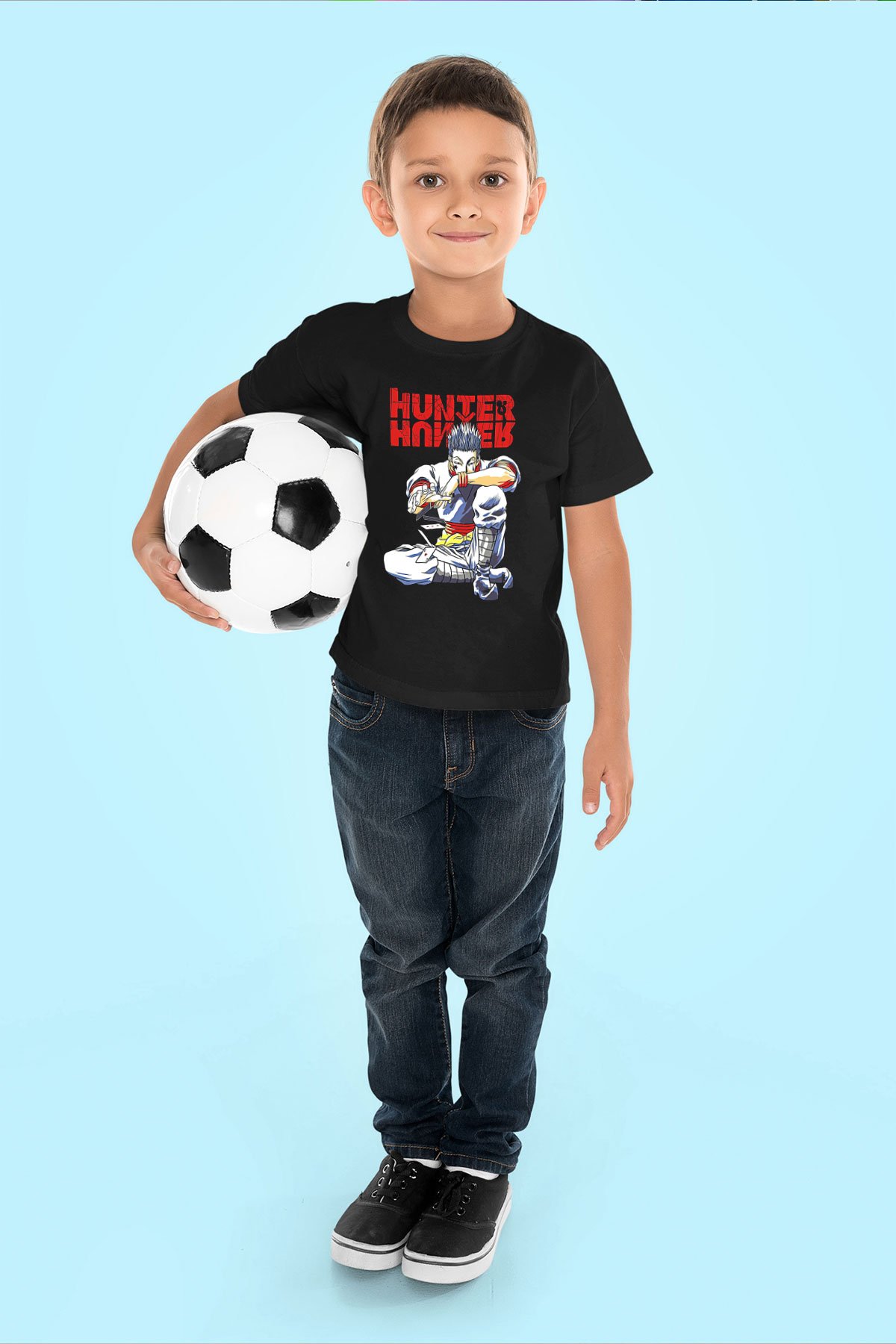 Hunter X Hunter Baskılı Unisex Siyah Çocuk Tişört - Tshirt