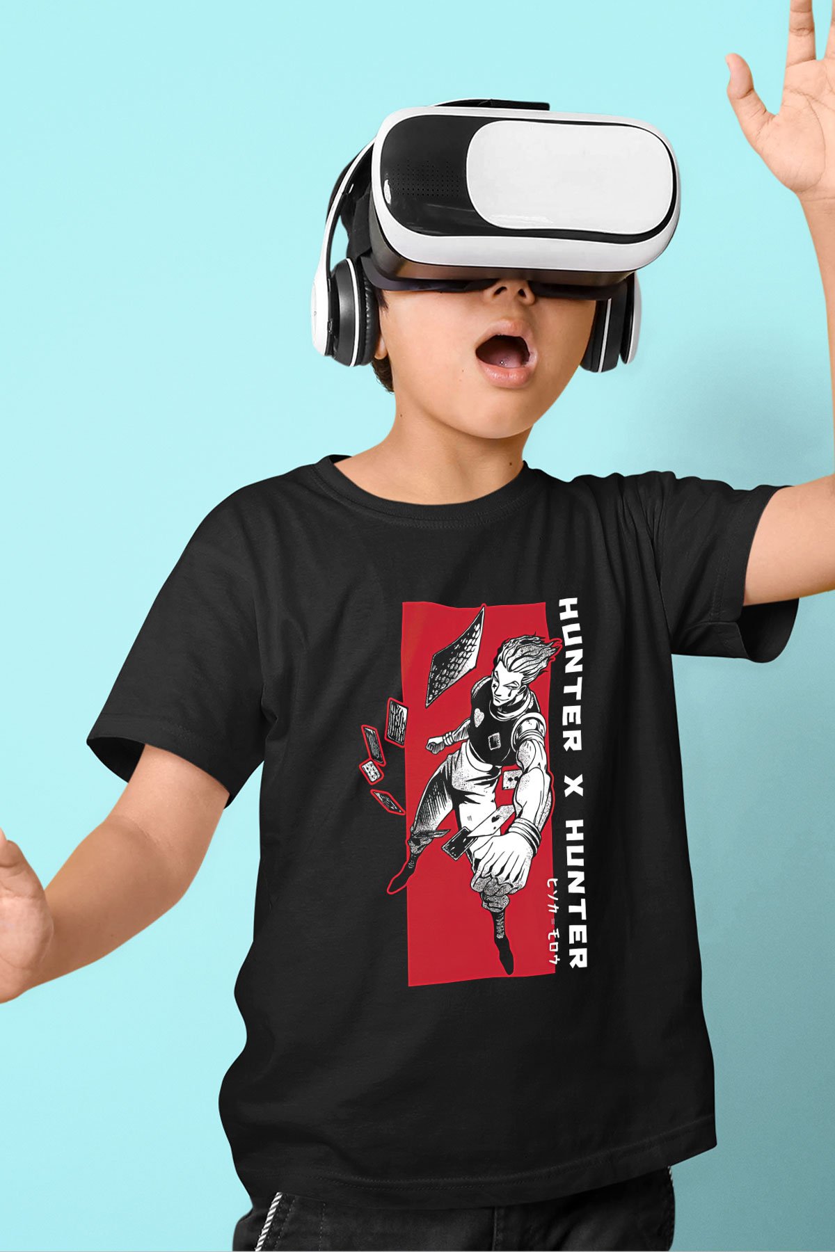 Hunter X Hunter Baskılı Unisex Siyah Çocuk Tişört - Tshirt