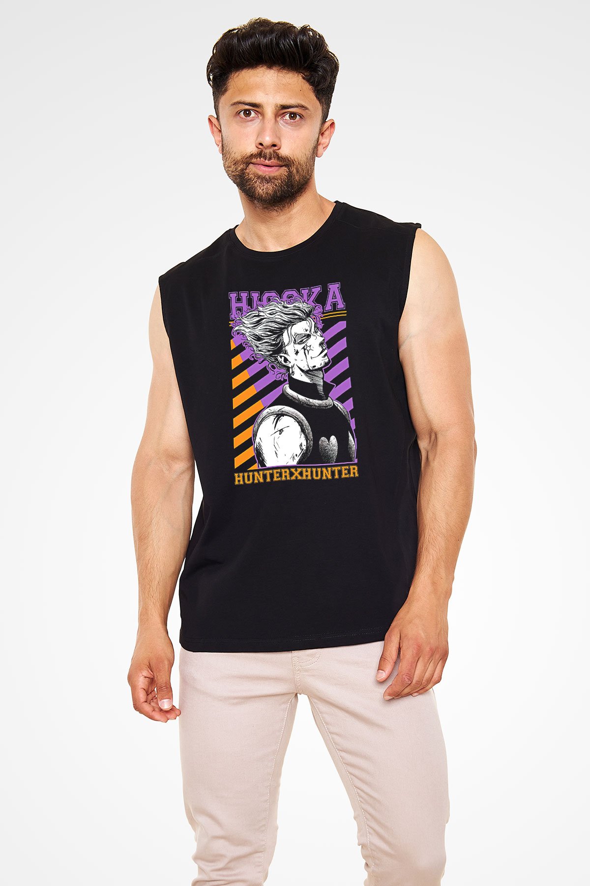Hunter X Hunter Baskılı Unisex Siyah Kolsuz Tişört - Tshirt