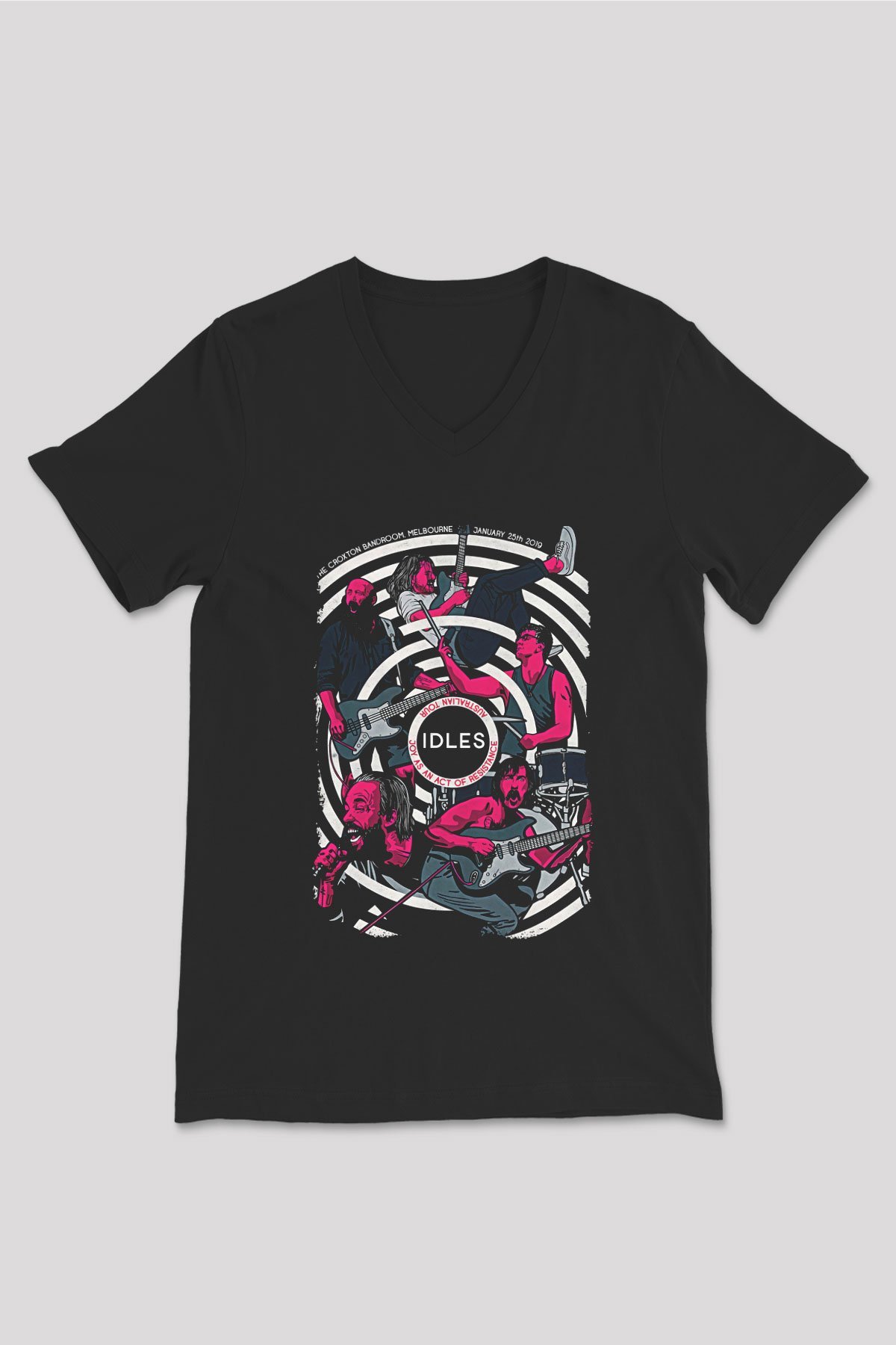 Idles Baskılı Unisex Siyah V Yaka Tişört - Tshirt
