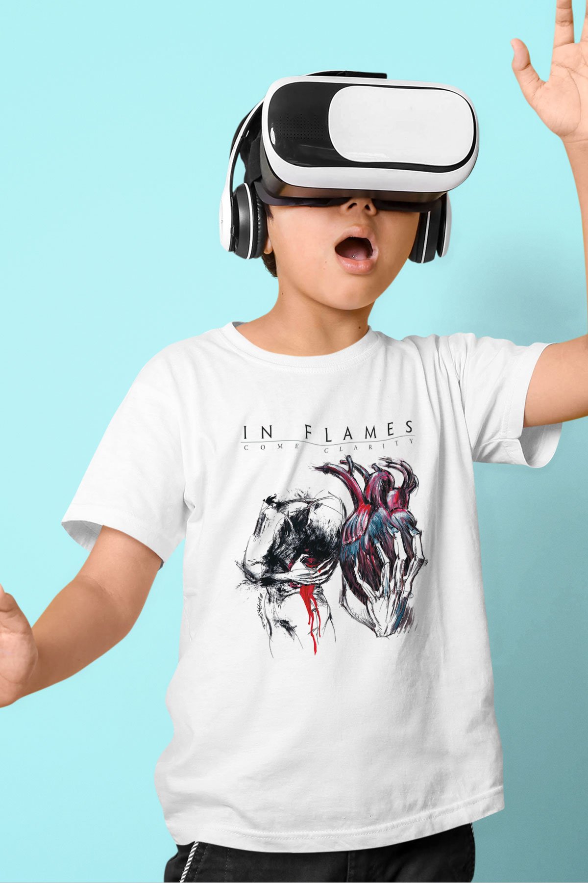 In Flames Baskılı Beyaz Unisex Çocuk Tişört