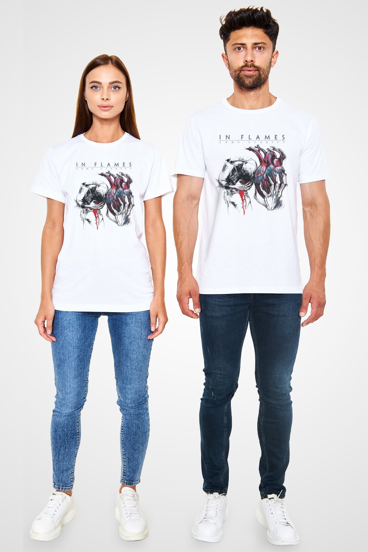 In Flames Beyaz Unisex Tişört T-Shirt - TişörtFabrikası