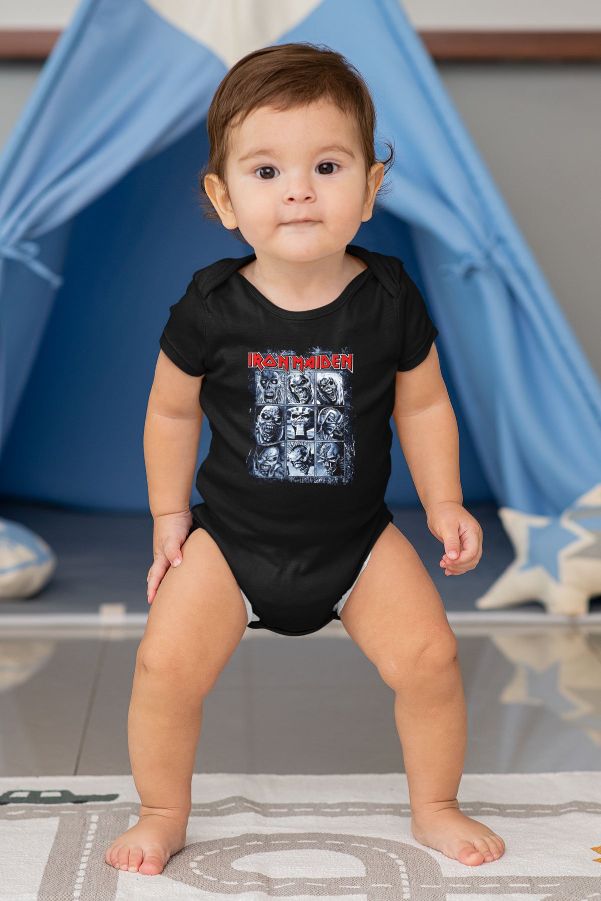 Iron Maiden Eddie Baskılı Siyah Bebek Body - Zıbın
