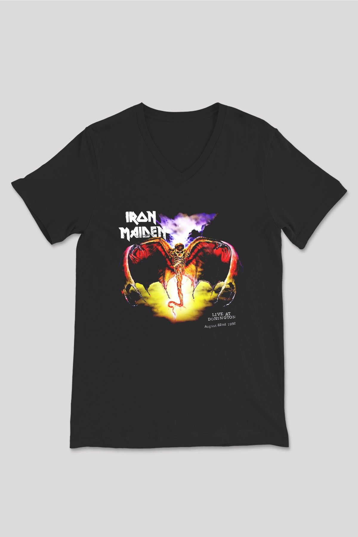 Iron Maiden Siyah Unisex V Yaka Tişört T-Shirt