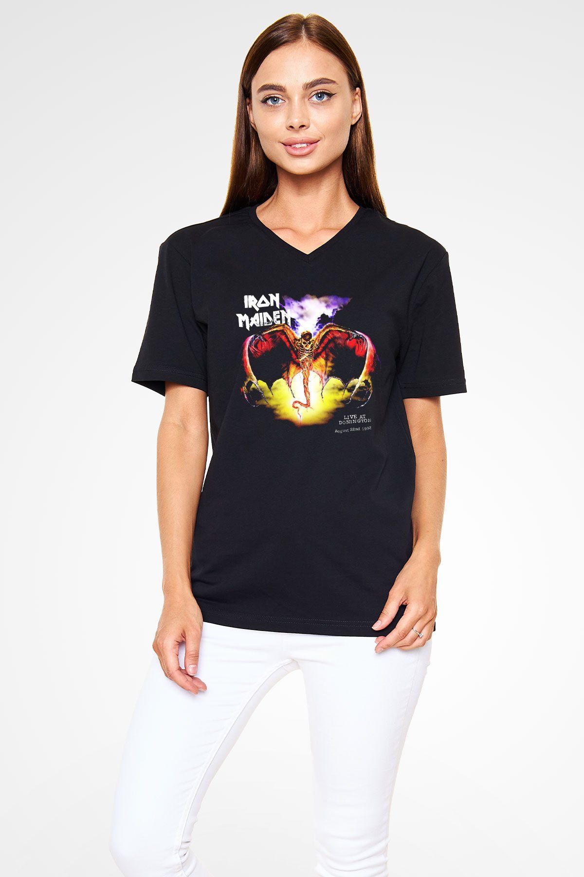 Iron Maiden Siyah Unisex V Yaka Tişört T-Shirt