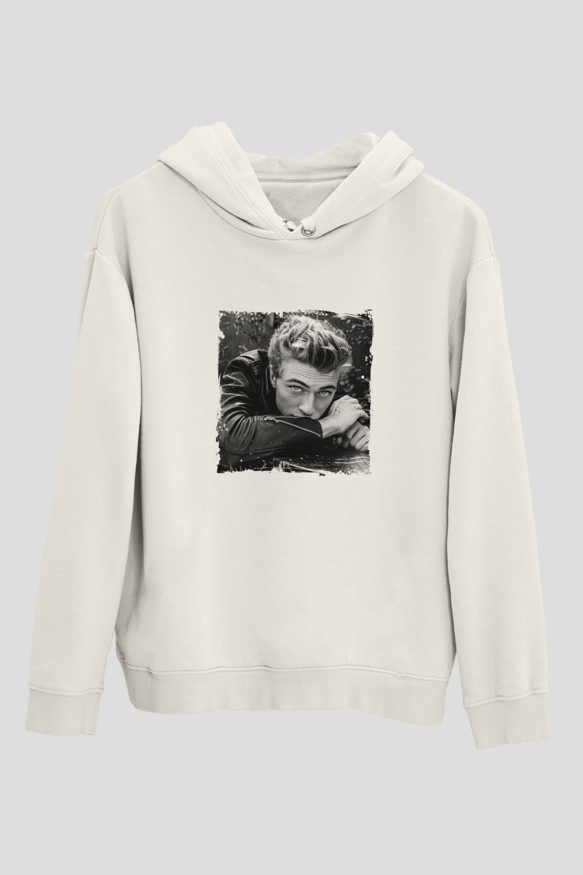 James Dean Unisex Baskılı Beyaz Kapüşonlu Sweatshirt