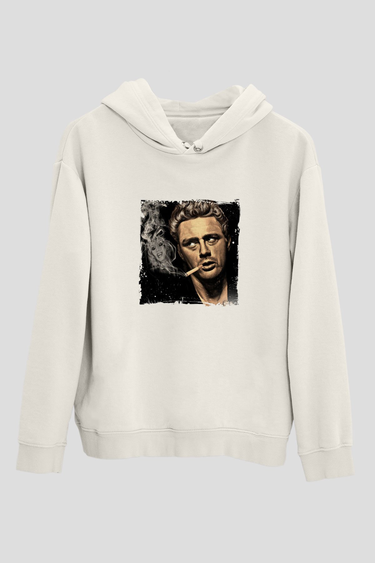 James Dean Unisex Baskılı Beyaz Kapüşonlu Sweatshirt