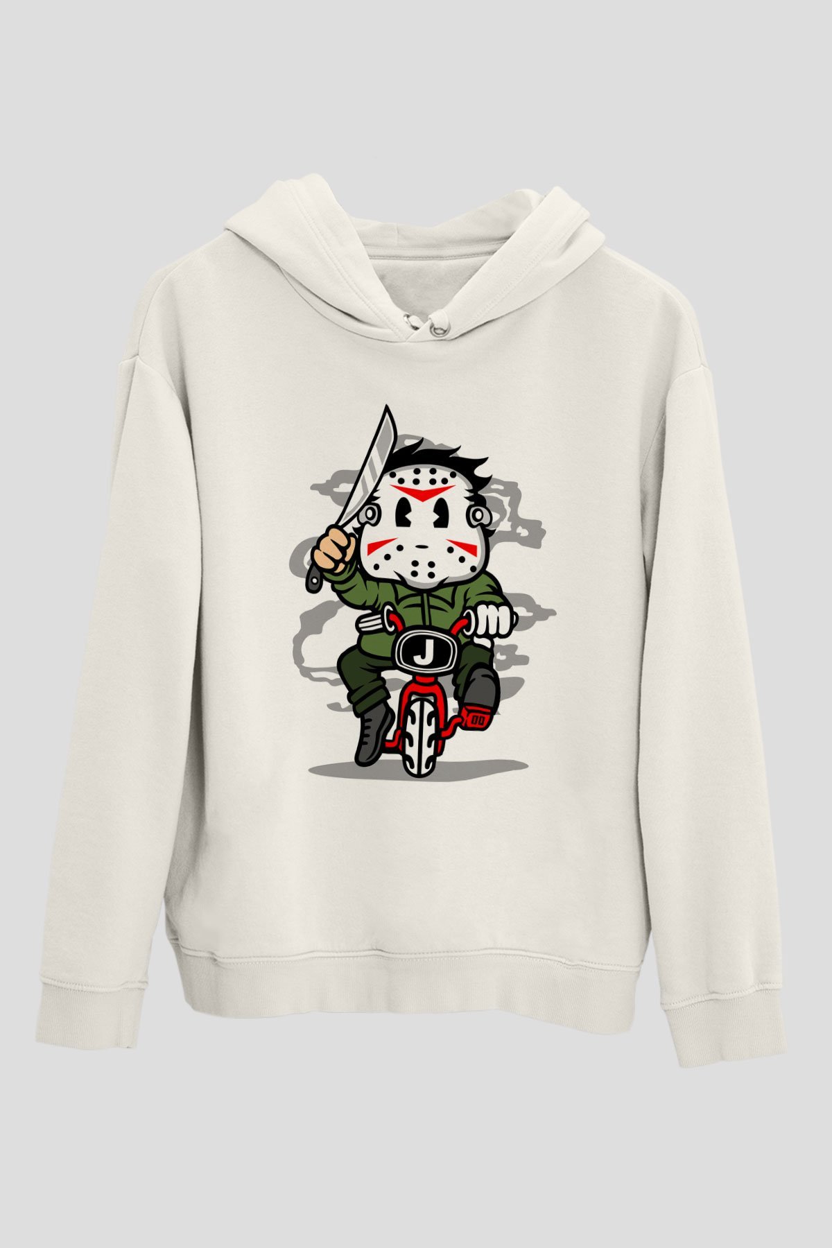 Jason Minibike Baskılı Unisex Beyaz Hoodie