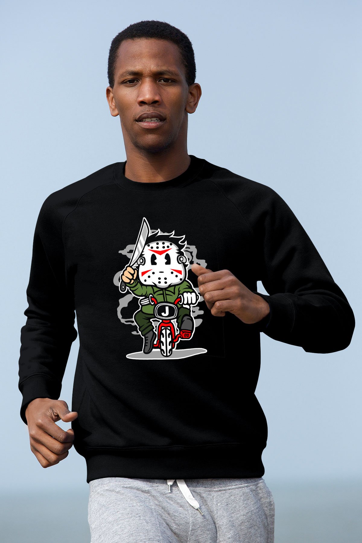 Jason Minibike Baskılı Unisex Siyah Sweatshirt