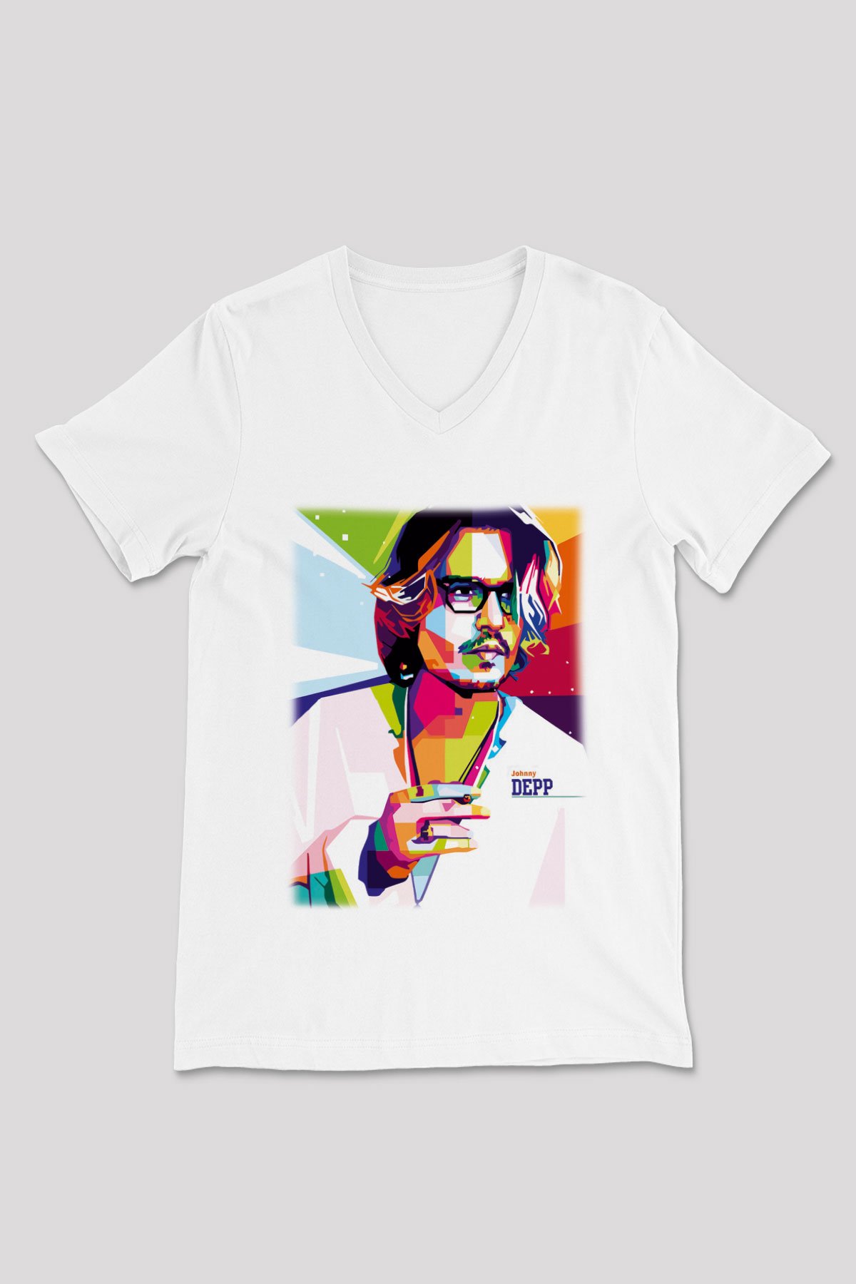 Johnny Depp Beyaz Unisex V Yaka Tişört T-Shirt