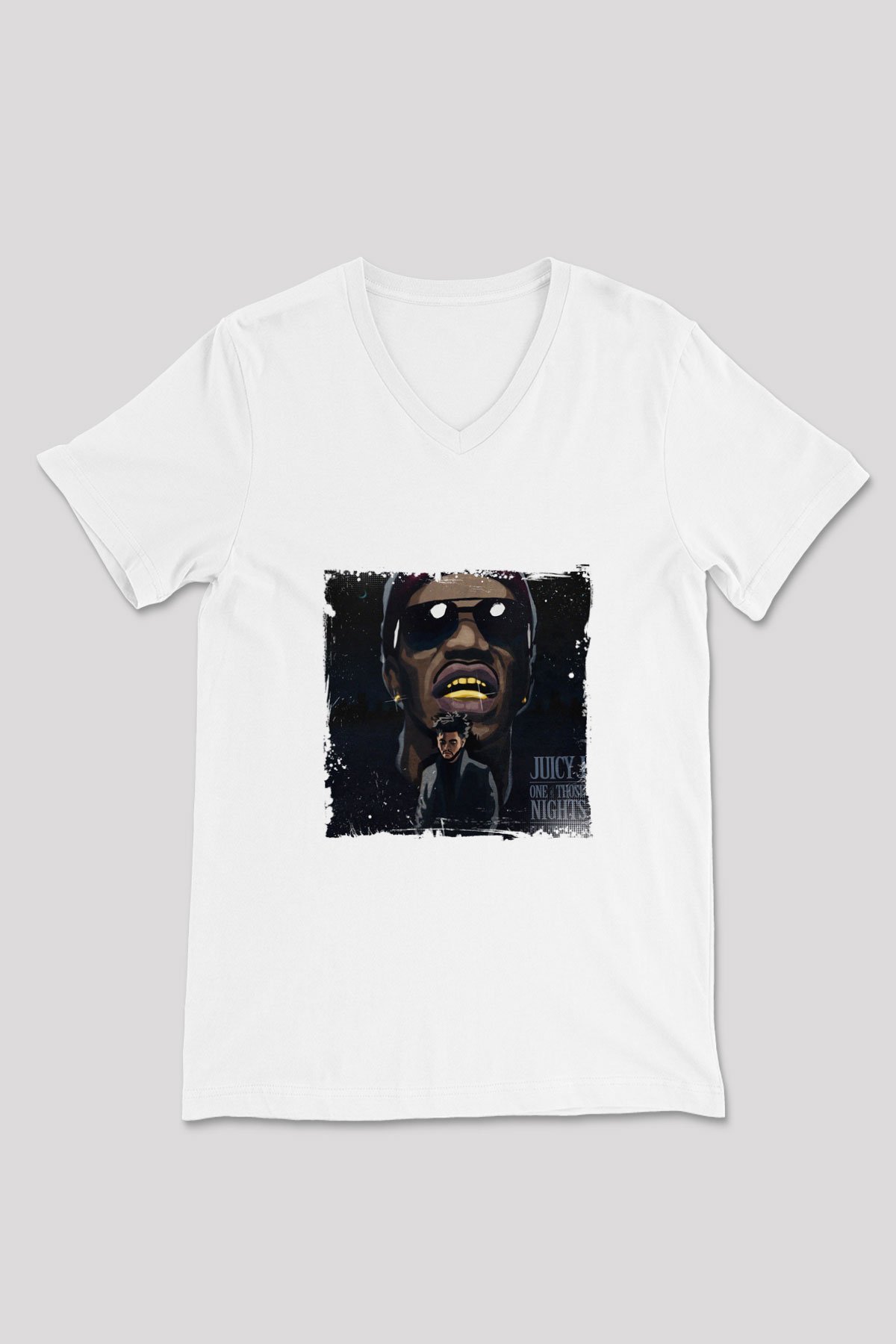 Juicy J Baskılı Beyaz V Yaka Unisex Tişört