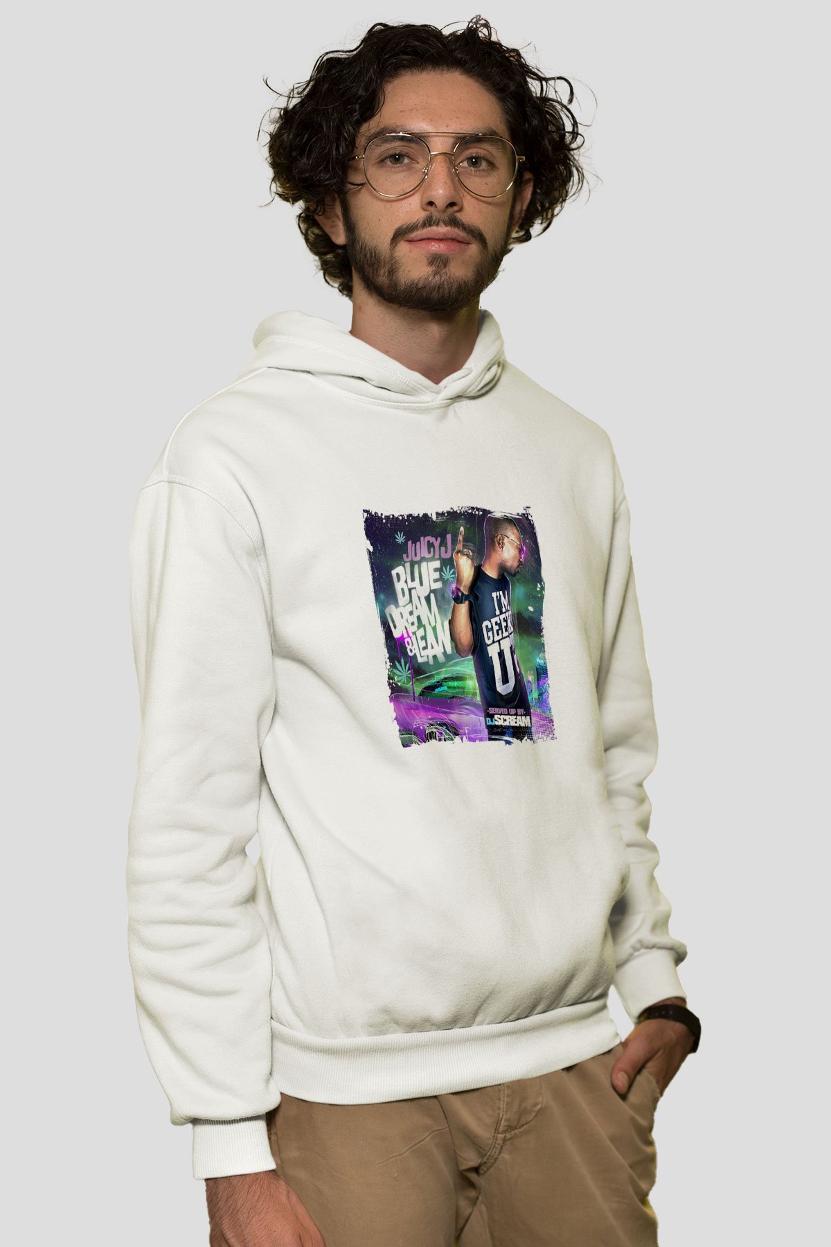 Juicy J Baskılı Unisex Beyaz Kapüşonlu Sweatshirt
