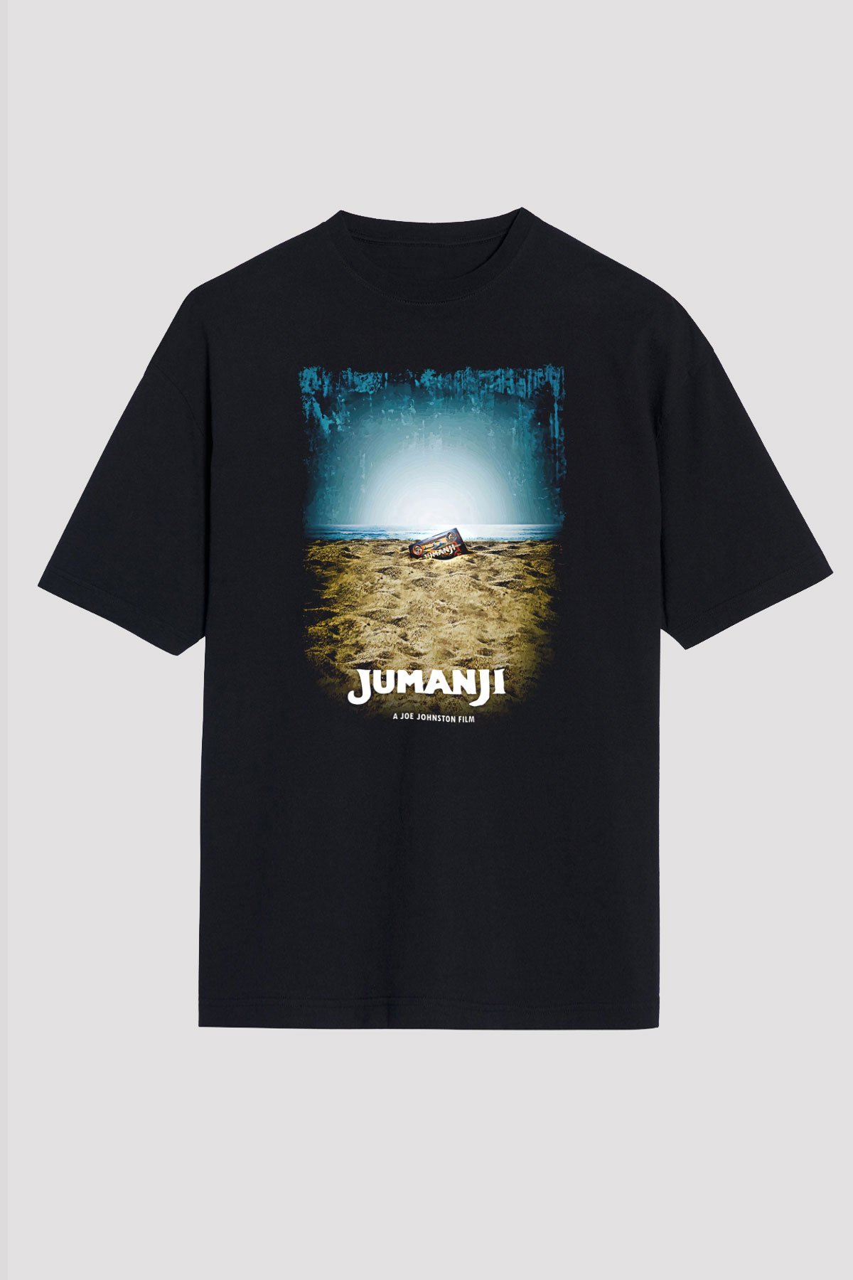 Jumanji Baskılı Unisex Siyah Oversize Tişört - Tshirt