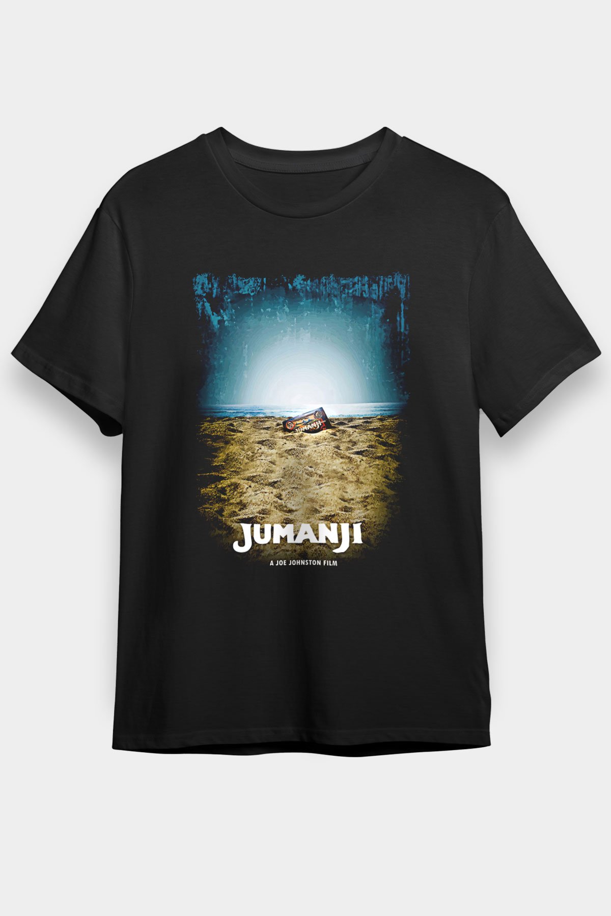 Jumanji Baskılı Unisex Siyah Tişört - Tshirt