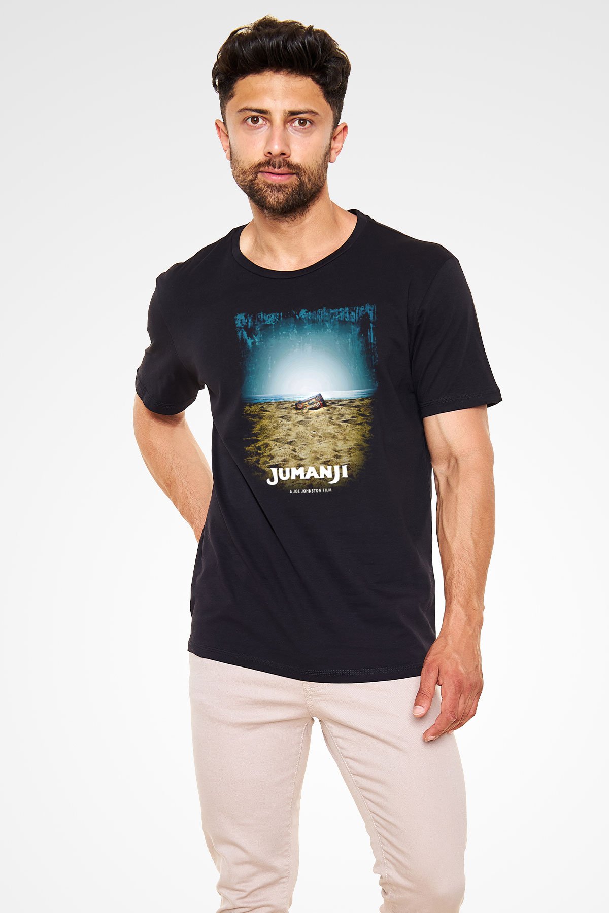 Jumanji Baskılı Unisex Siyah Tişört - Tshirt