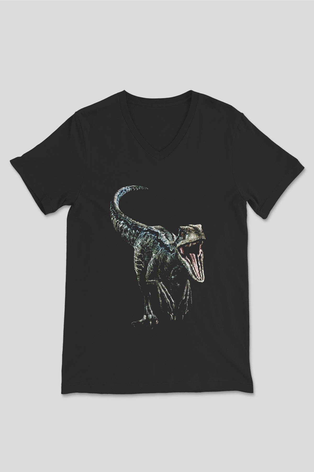 Jurassic Park Siyah Unisex V Yaka Tişört T-Shirt